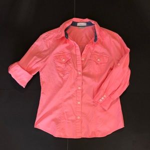 VanHeusen Salmon 3/4 Sleeve Botton Down Shirt SZ S